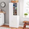 4-Door 5-Foot Storage Cabinet with Adjustable Shelves, White Stipple