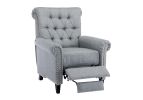 Pushback Linen Tufted Recliner Single Sofa with Nailheads Roll Arm for Living Room, Bedroom, Office, Gray