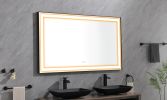 84in. W x48 in. H Framed LED Single Bathroom Vanity Mirror in Polished Crystal Bathroom Vanity LED Mirror with 3 Color Lights Mirror for Bathroom Wall