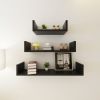 3 Black MDF U-Shaped Floating Wall Display Shelves Book/DVD Storage