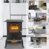 Electric Fireplace Stove Space Heater 1500W Portable Freestanding with Thermostat, Realistic Flame Logs Vintage Design for Corners