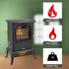 Electric Fireplace Stove Space Heater 1500W Portable Freestanding with Thermostat, Realistic Flame Logs Vintage Design for Corners