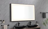 60*36 LED Lighted Bathroom Wall Mounted Mirror with High Lumen+Anti-Fog Separately Control